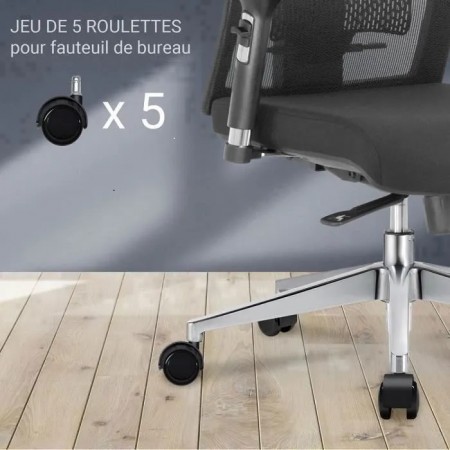 jeu de 5 roulettes universelles noires pour fauteuil